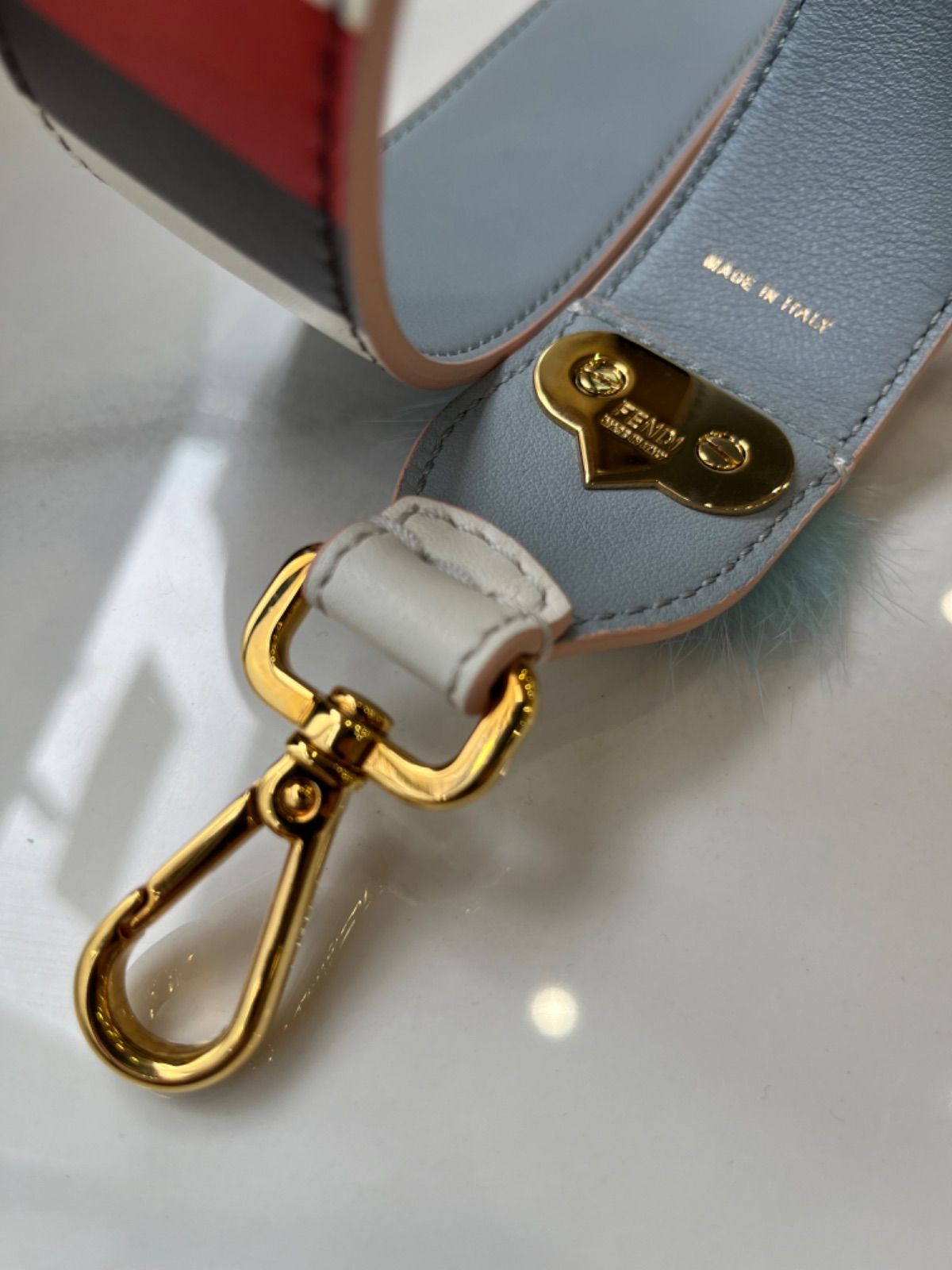FENDI フェンディ ストラップ モンスター FENDI Strap You Monster Leather Gold Tone Red Multicolor