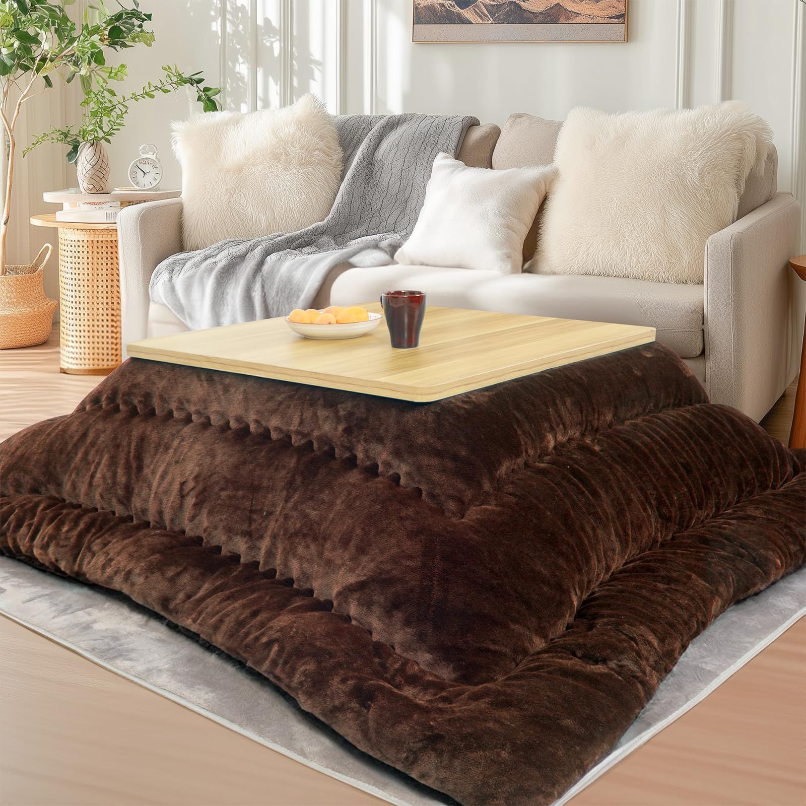 こたつ厚掛け布団 掛け布団単品 リバーシブル 両面使える こたつ布団 フランネル 発熱綿使用 保温性 丸洗いOK JEMAジェマ 毛抜けない ブラウン 205x245cm