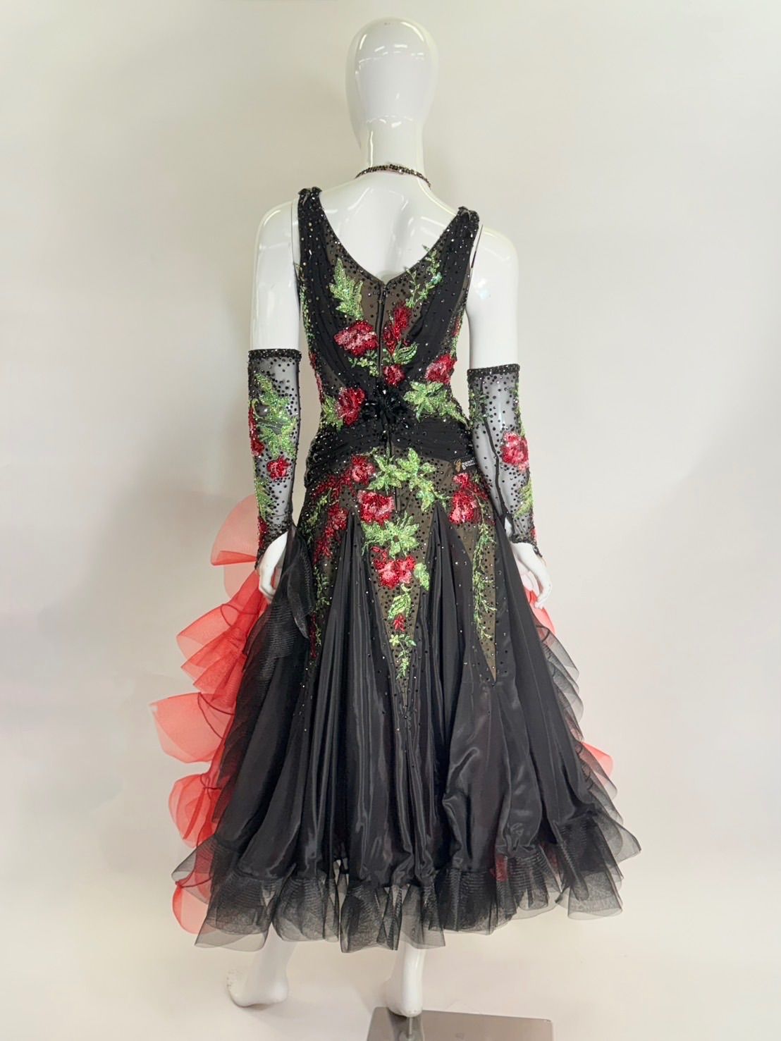 社交ダンススタンダードドレス　黒 花柄 スタンダードドレス WS0536 ブラック/ピンクI S 社交ダンス