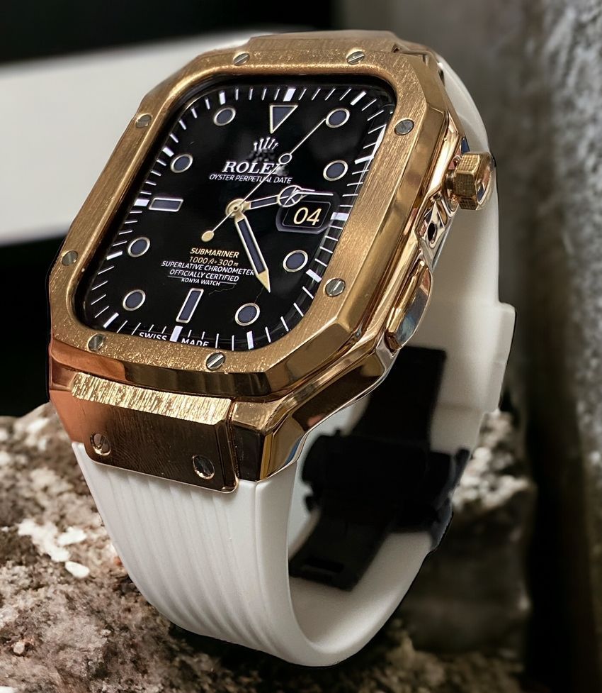 ローズH Apple Watchラバーバンドカバーメタルケースアップルウォッチカスタム ステンレス メンズ レディース スポーツバンド