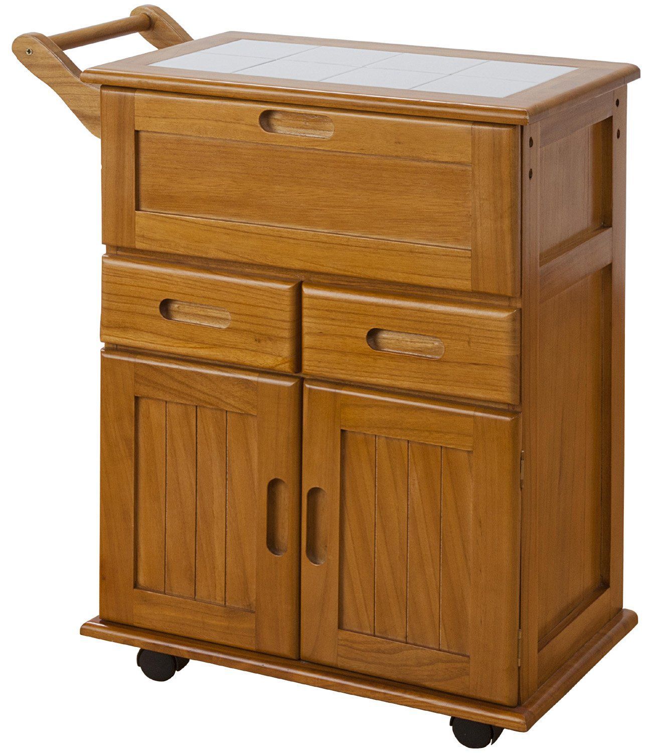 大竹産業 キッチンワゴン キャスター付き ナチュラル 木製 天板 タイル 60cm x 30cm x 72cm 桐 フラップ式 キッチン ワゴン 収納 ラック キャスター付きワゴン キャスター付きラック