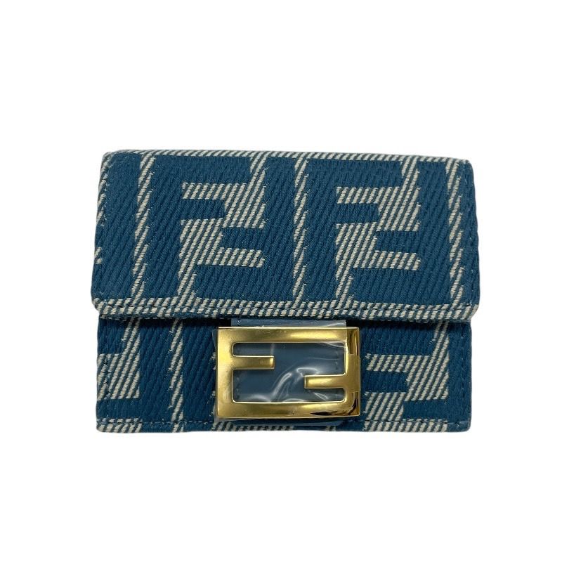 FENDI フェンディ バゲット マイクロ 8M0395 三つ折り財布 キャンバス レディース ズッカ ブルー コンパクトウォレット