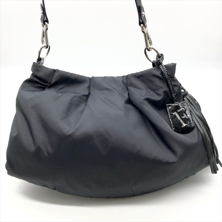 良品 FURLA フルラ ハンド ショルダー バッグ ブラック ナイロン  