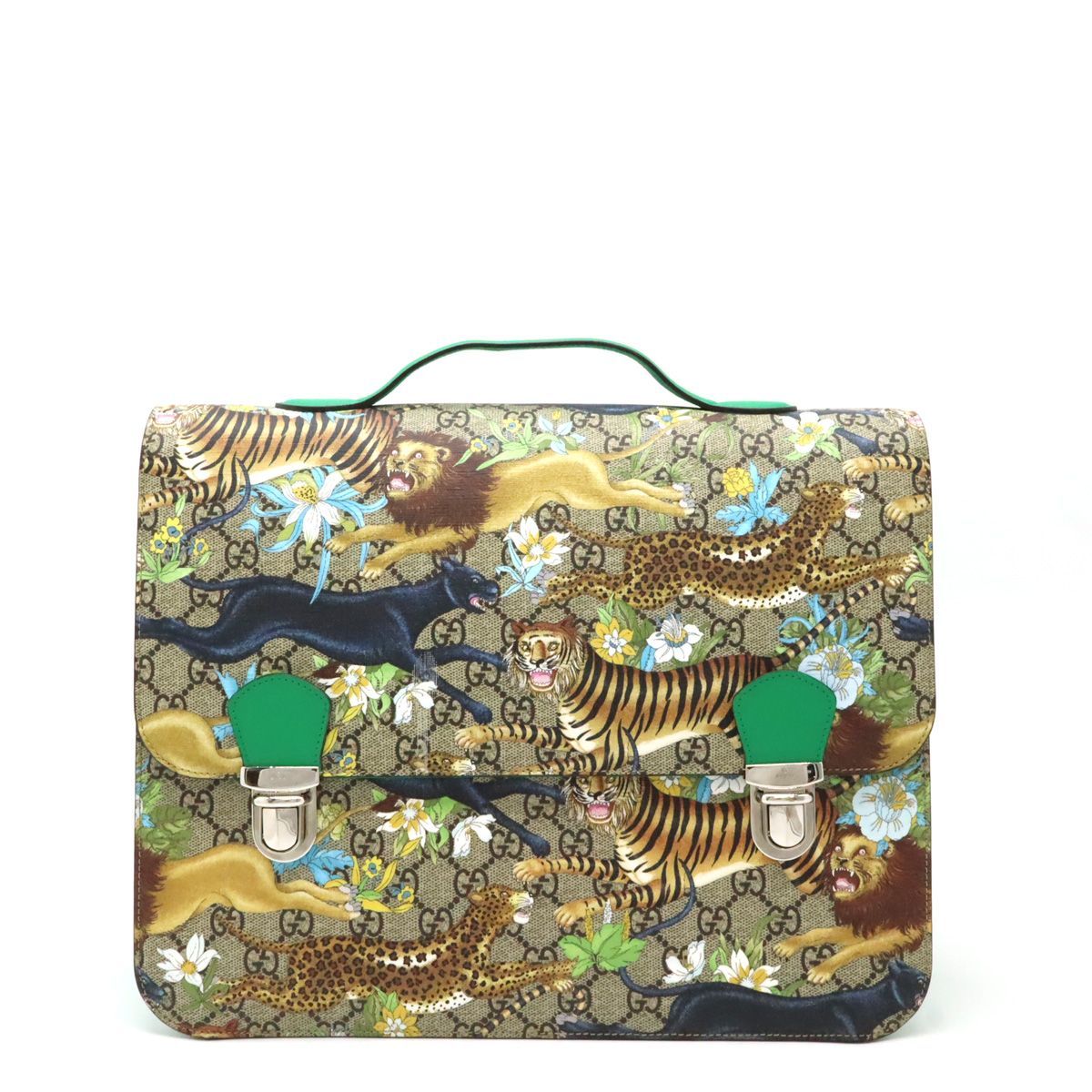 GUCCI グッチ GGスプリーム チルドレンズ アニマルプリント トラ 虎 バックパック リュックサック PVC レザー ベージュ グリーン 410791
