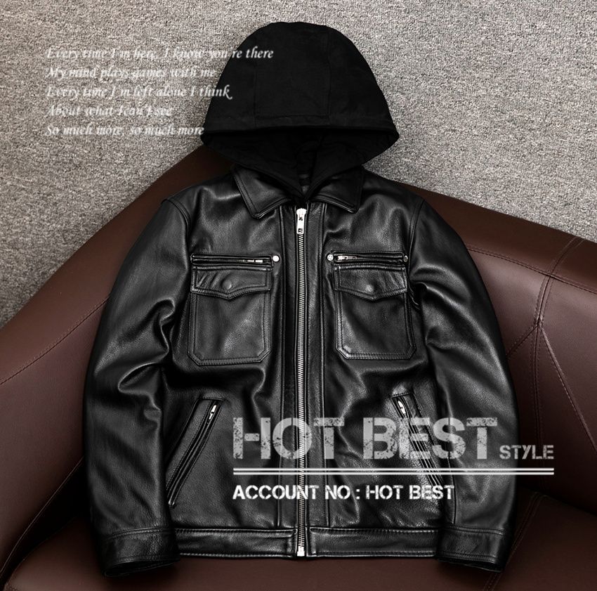 上質　メンズ　レザー　ジャケット カウハイド　牛革　フーデッドパーカー  M65  復刻40年代 アビエイタースタイル   レザージャケット 上質 メンズ レザー ジャケット カウハイド 牛革 フーデッドパーカー