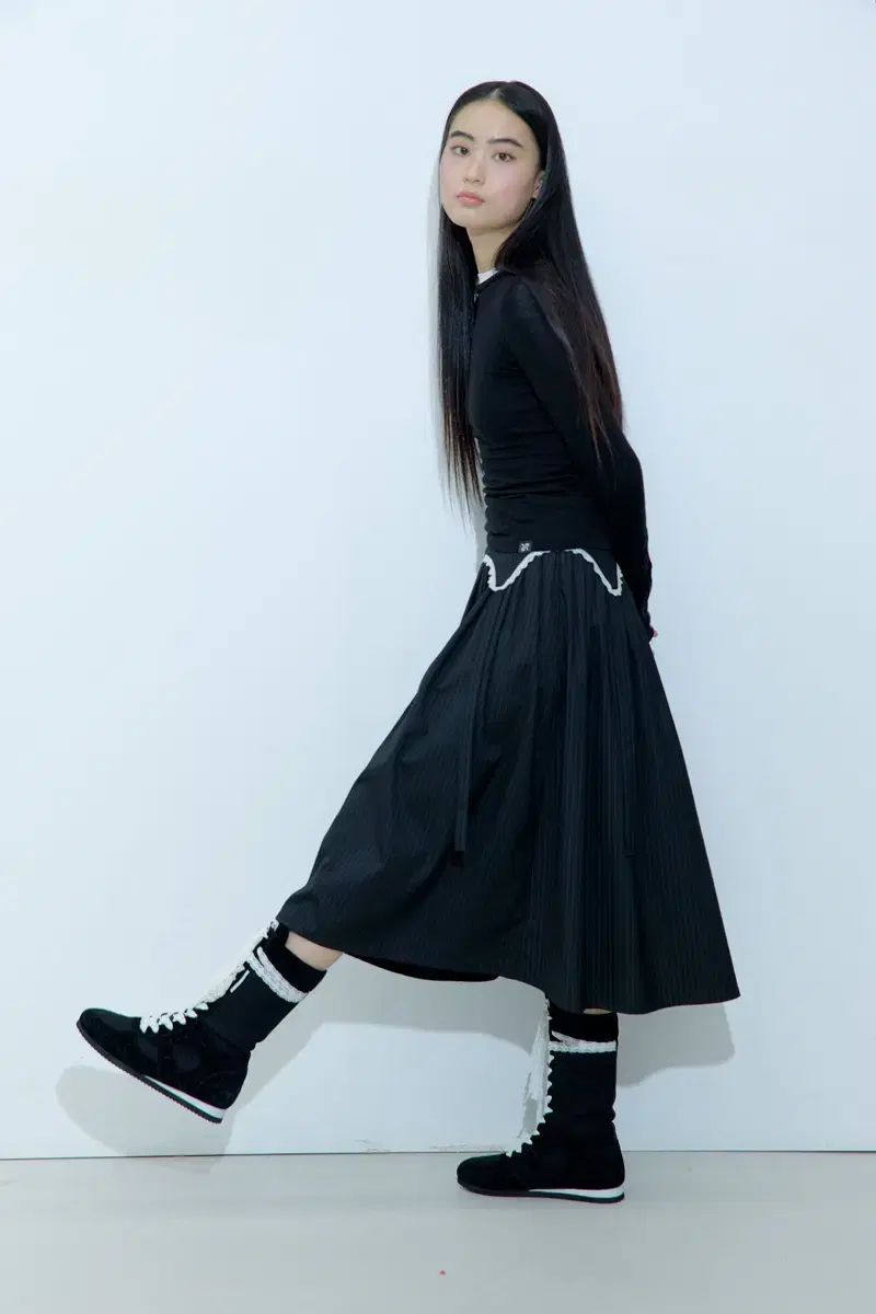 ラフネック サスペンダー プリーツ スカート ストライプ