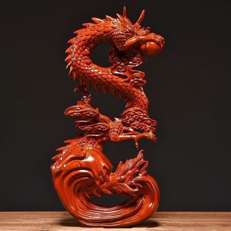 ⭕️木製彫刻 龍の置物 龍神 開運 風水 木彫り龍 縁起物 新品・未使用】新品 花梨木彫 龍の飾り 風水 龍 置物 玄関 金運