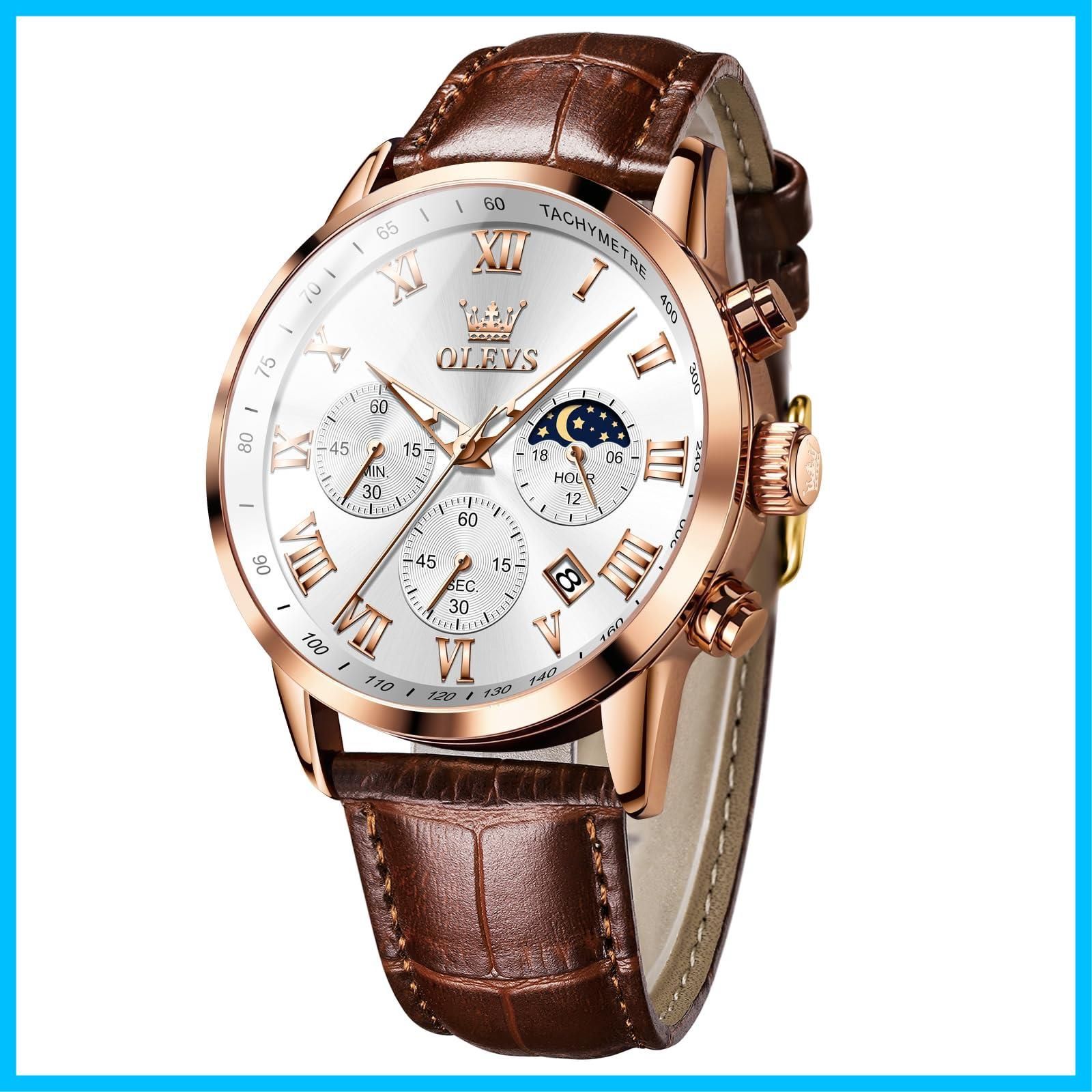 新着商品 OLEVS 腕時計 メンズ Men Watch シンプル オシャレ 防水うで時計 アナログ ブラウン革ベルト 腕時計メンズ かっこいい 人気ビジネスとけい ローマ数字ウォッチ 見やすい 日付 夜光 腕時計クォーツ メンズ ホワイト