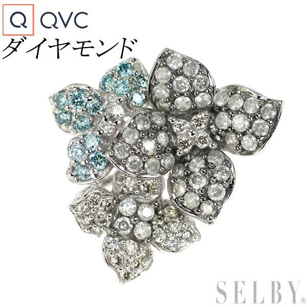 QVC K18WG アイスブルー/カラーレス ダイヤモンド ペンダント