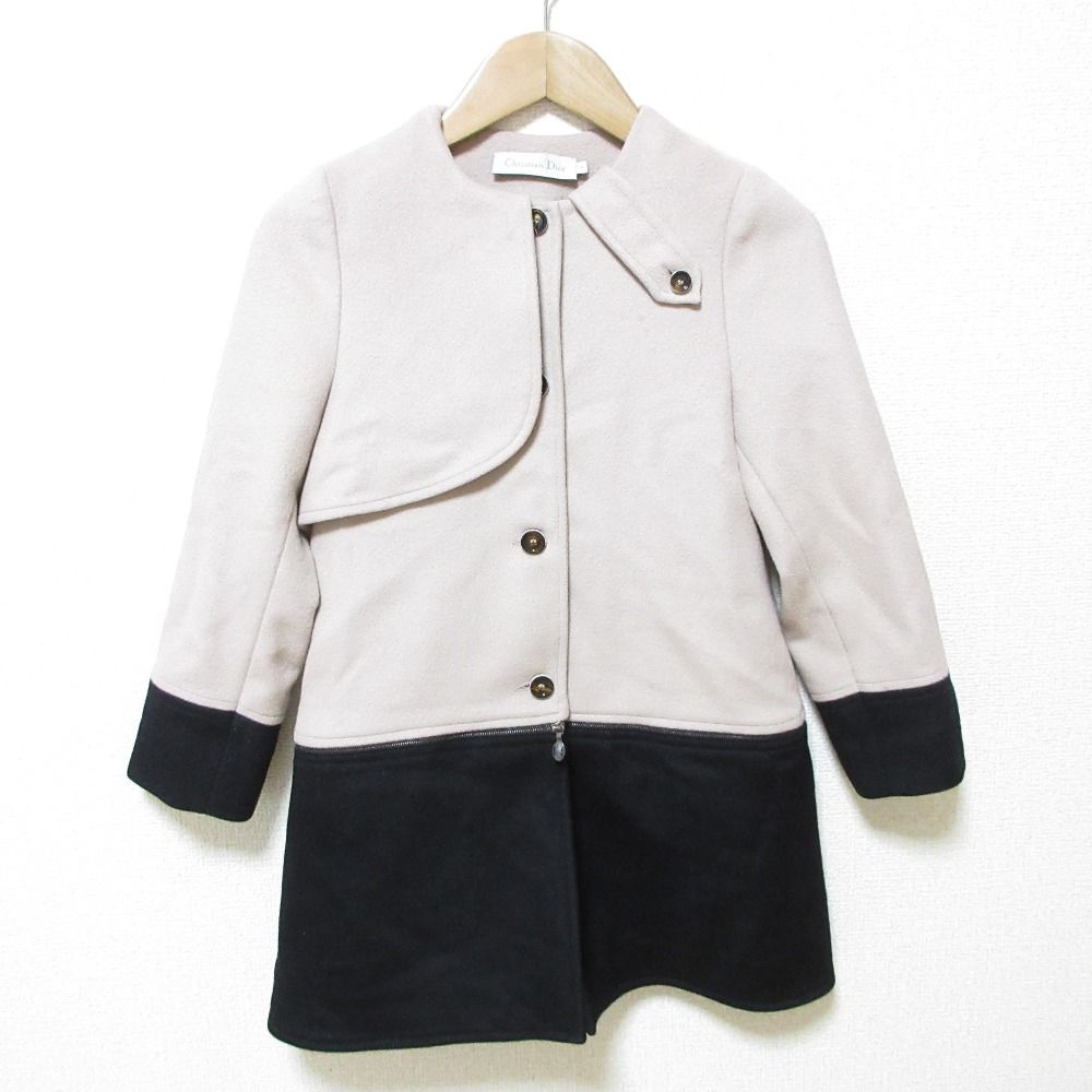 美品 Christian Dior クリスチャンディオール カシミヤブレンド バイカラー 2WAY ノーカラーコート キッズサイズ 8 ピンク×ブラック キッズ 古着 中古 USED