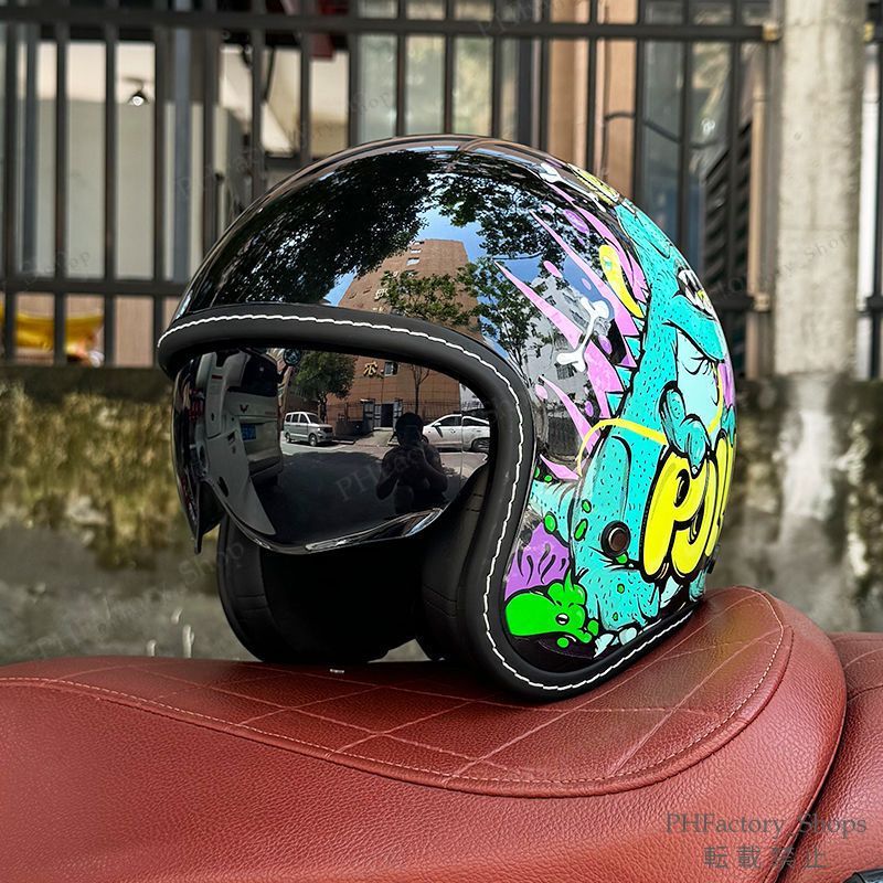 ジェットヘルメット ヴィンテージルック バイクヘルメットレトロ DOT認証 フェイスヘルメット 耐久性 安全性 通気性 男女兼用 ブラック A149