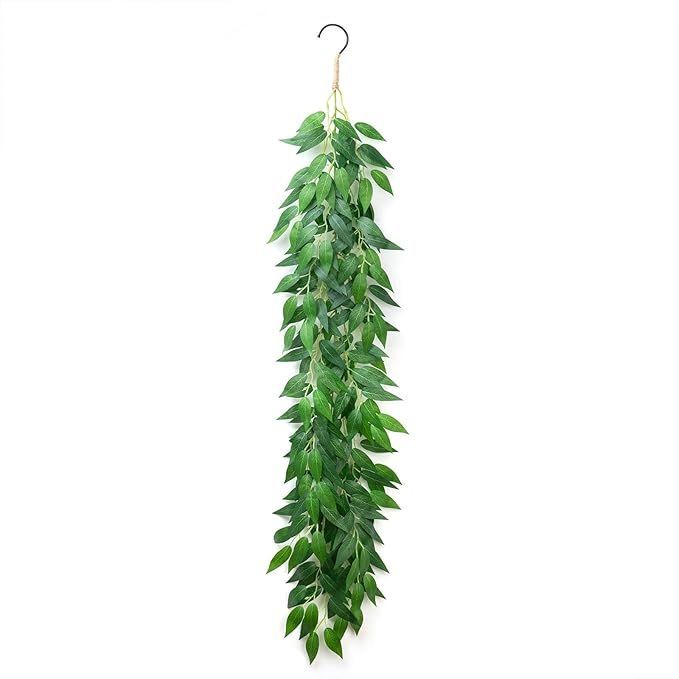 【在庫処分】WillingYou フェイクグリーン 吊り下げ 壁掛け 【フック付き】全長約105cm 軽量 70g 人工 観葉植物 フェイク 軽量 柳の葉 1本入 デコレーション ホーム オフィス ホーム ベランダ 結婚