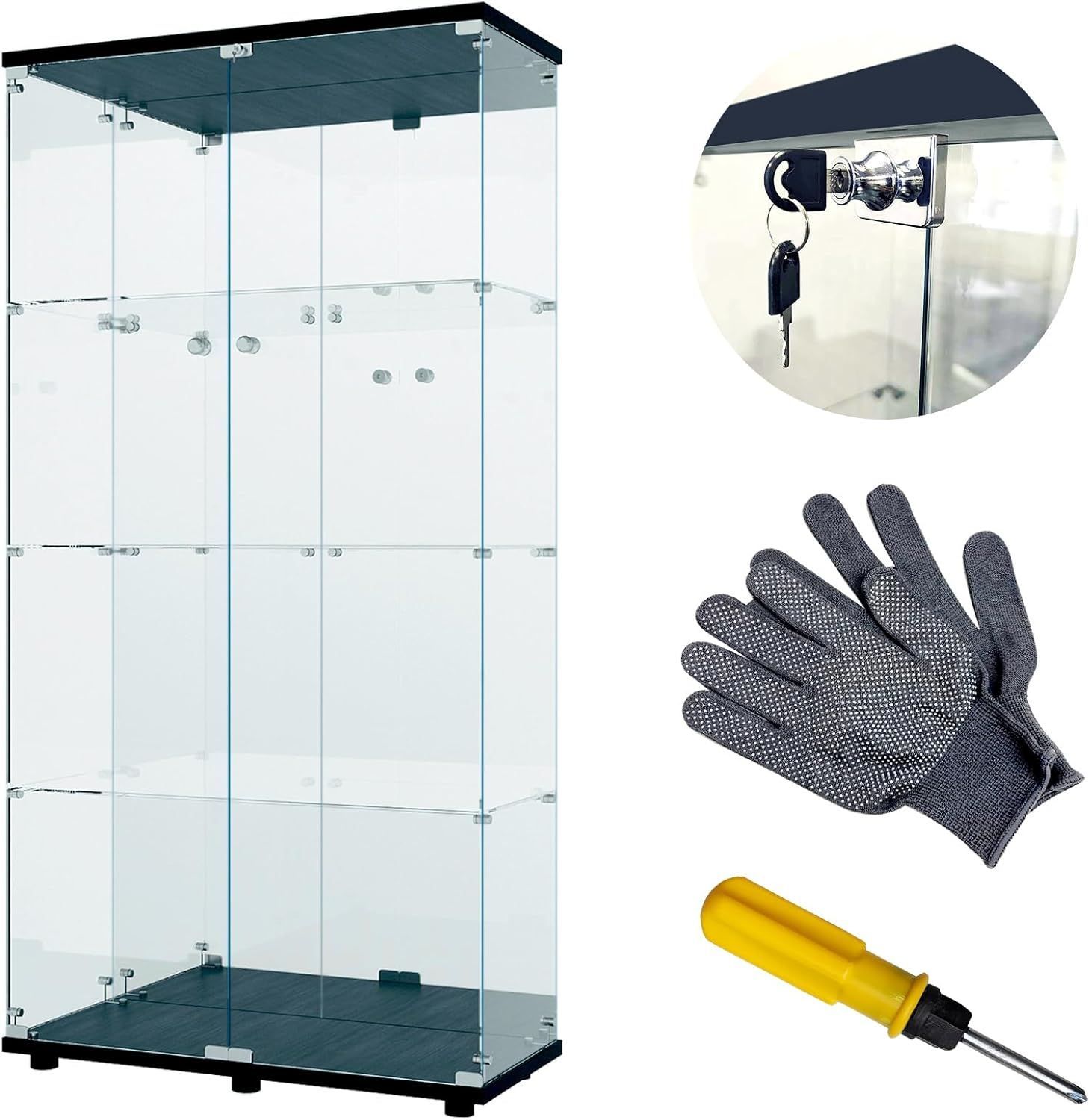 新品】人気No.1！3段ワイドガラスケース白｜背面ミラー仕様