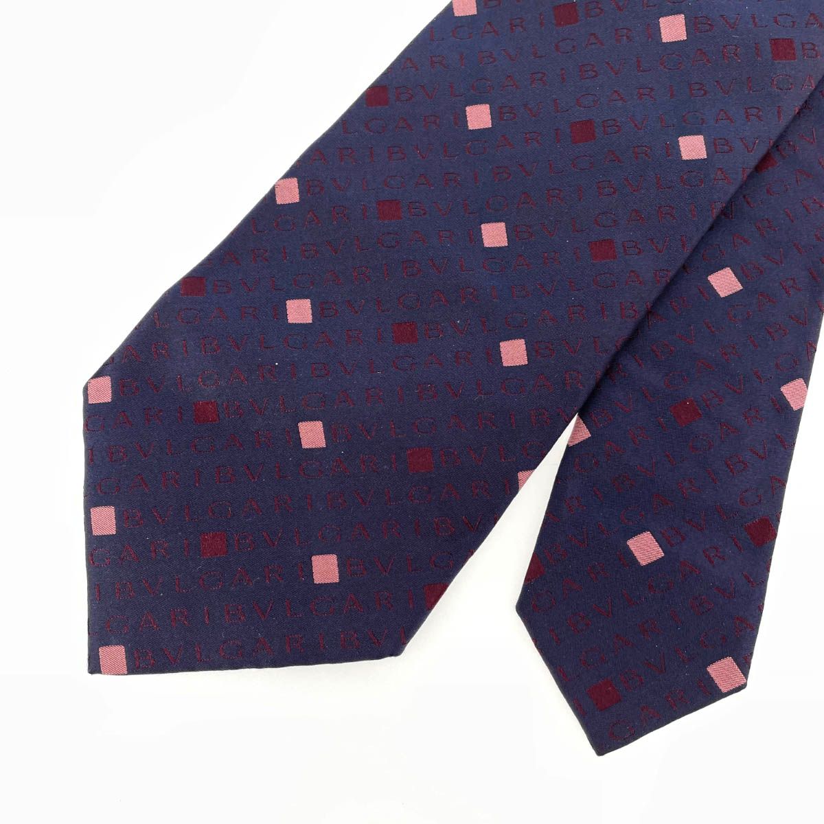 BVLGARI ブルガリ セッテピエゲ ネクタイ ネイビー×ボルドー シルク100