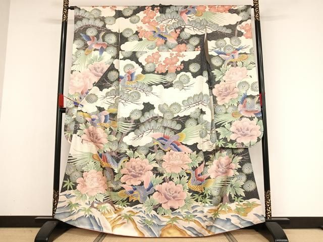 平和屋着物○紫綬褒章 巨匠『岩田専太郎』 振袖 駒刺繍 孔雀花文