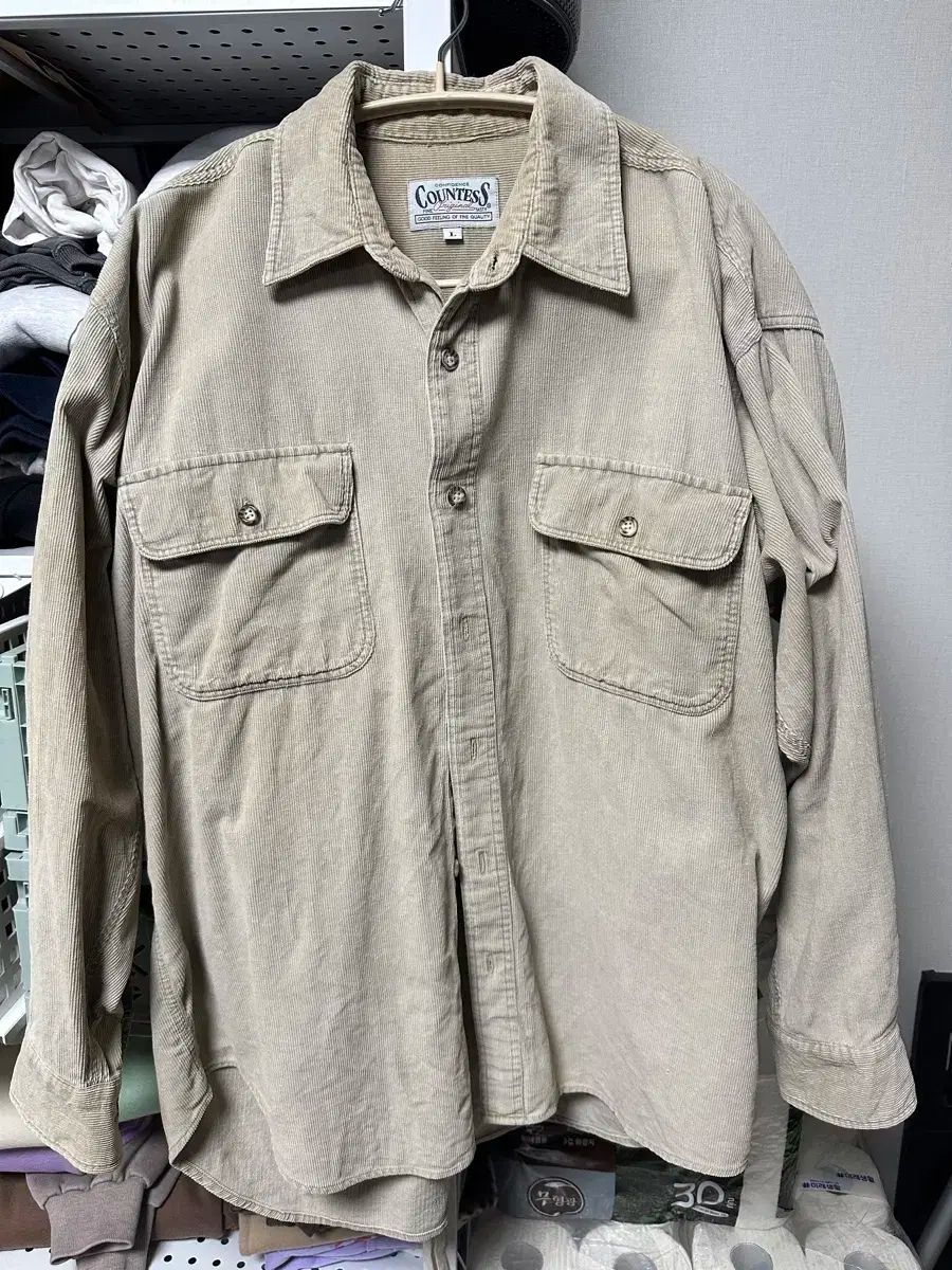 【雷市場（ポンジャン）商品韓国直送】 ベージュ コーデュロイ シャツ L