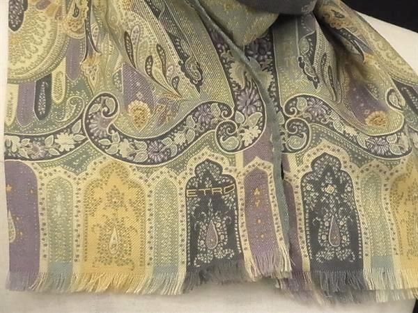 □美品□ ETRO エトロ ウール70％×シルク30％ 総柄 フリンジ