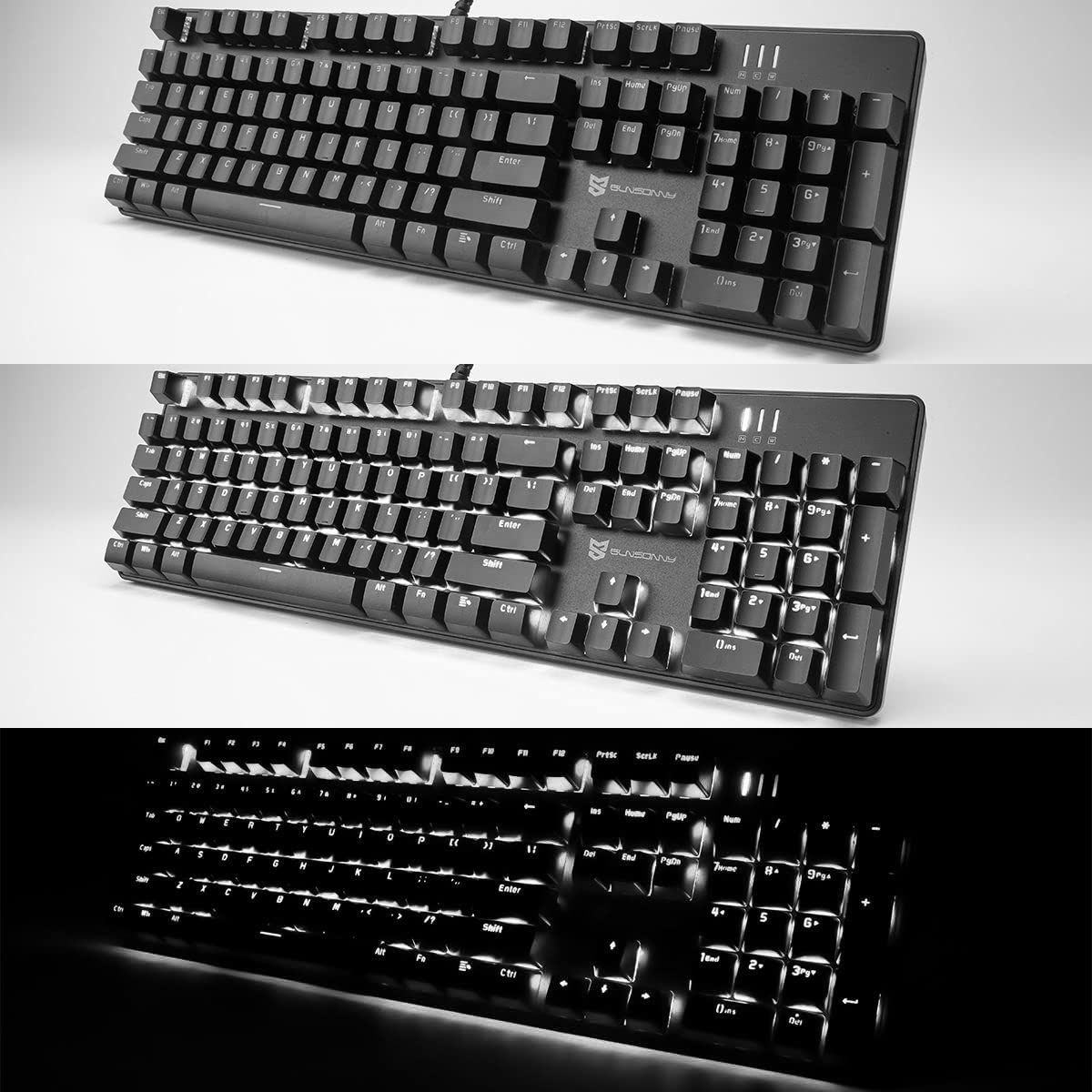 【迅速発送】Merdia メカニカル式ゲーミングキーボード 全104キーボード US配列 USB有線キーボード LEDバックライト付き (赤軸-ブラック)