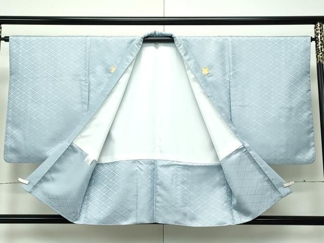平和屋着物□極上 男性 袴下着物 紋付き羽織セット 花菱地紋 青磁鼠色  
