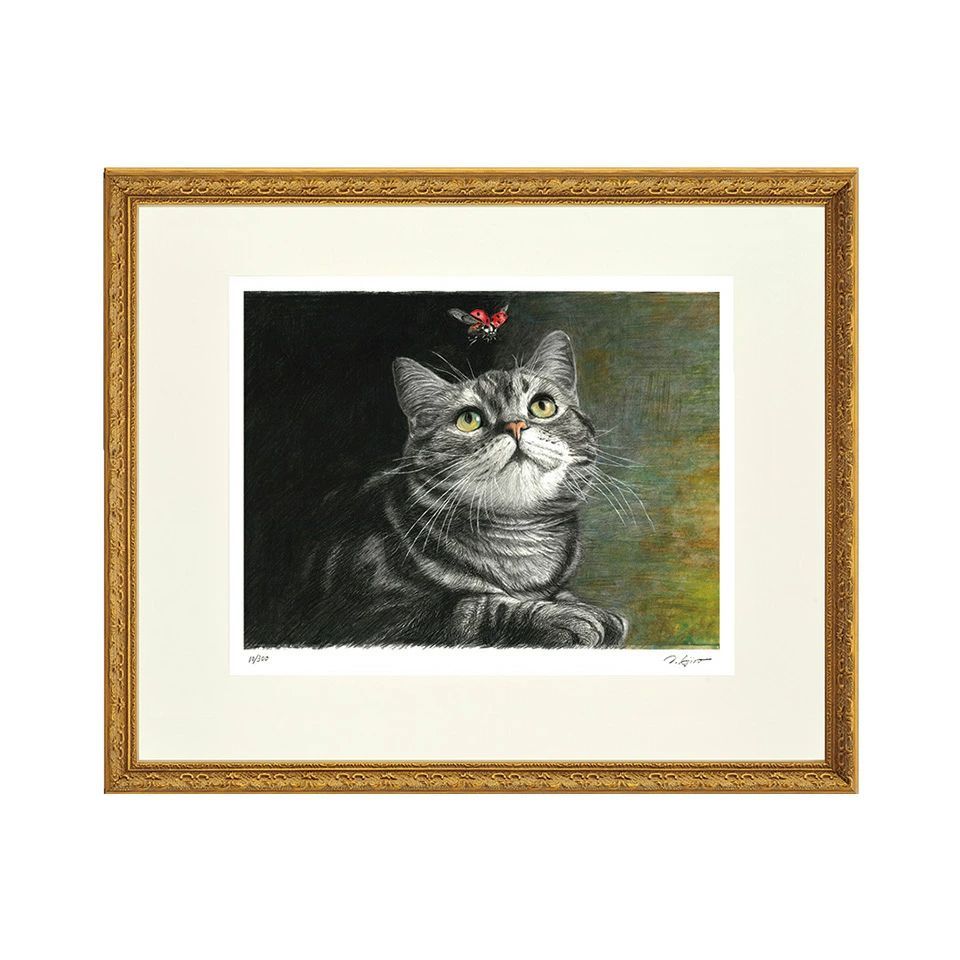 原画 猫 #167 シャム猫の絵 水彩画 原画 額付き「白い薔薇とシャム猫」