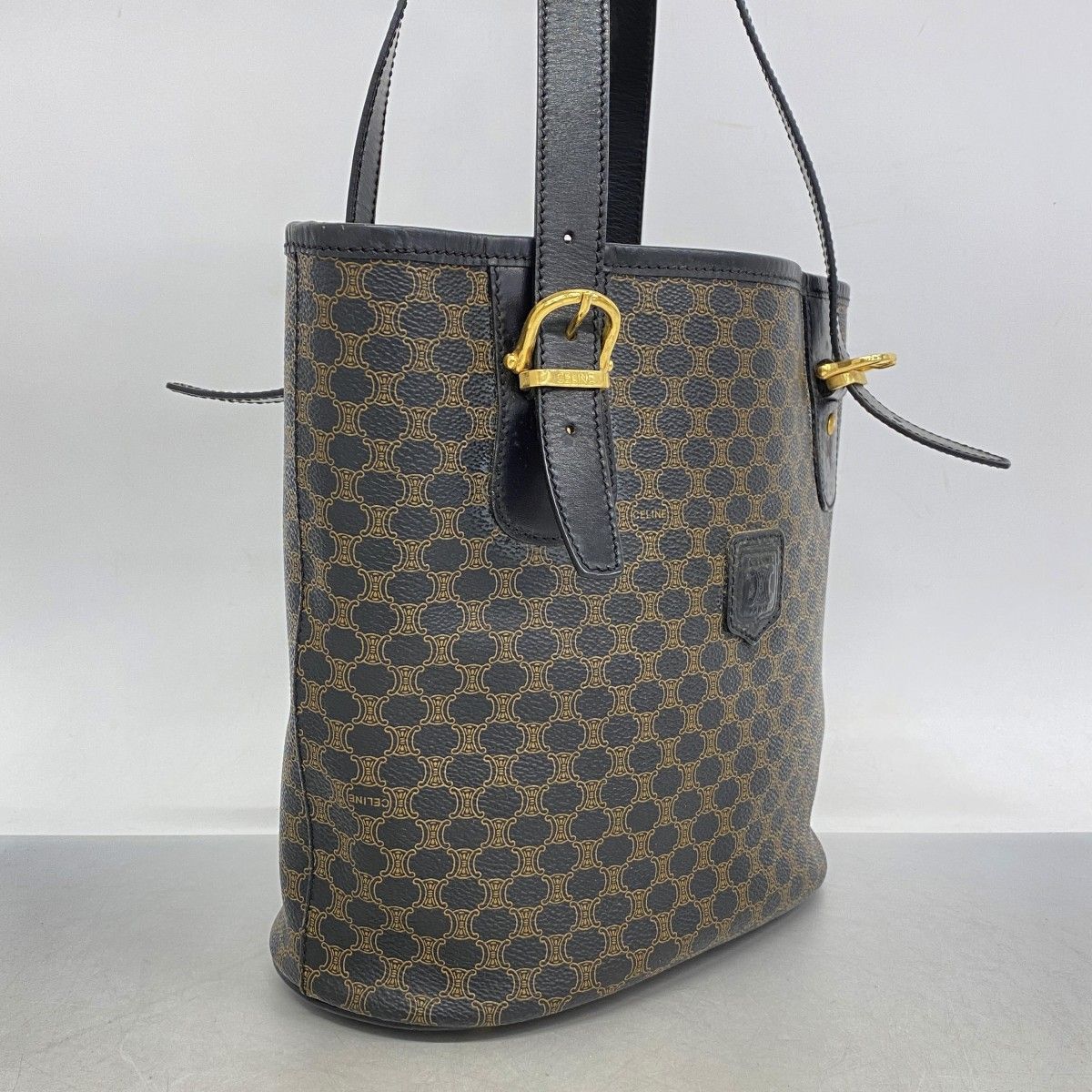 【美品】CELINE セリーヌ マカダム ベルト ゴールド ブラック イタリア製 5ge6308-h】セリーヌ トートバッグ マカダム PVC ブラック
