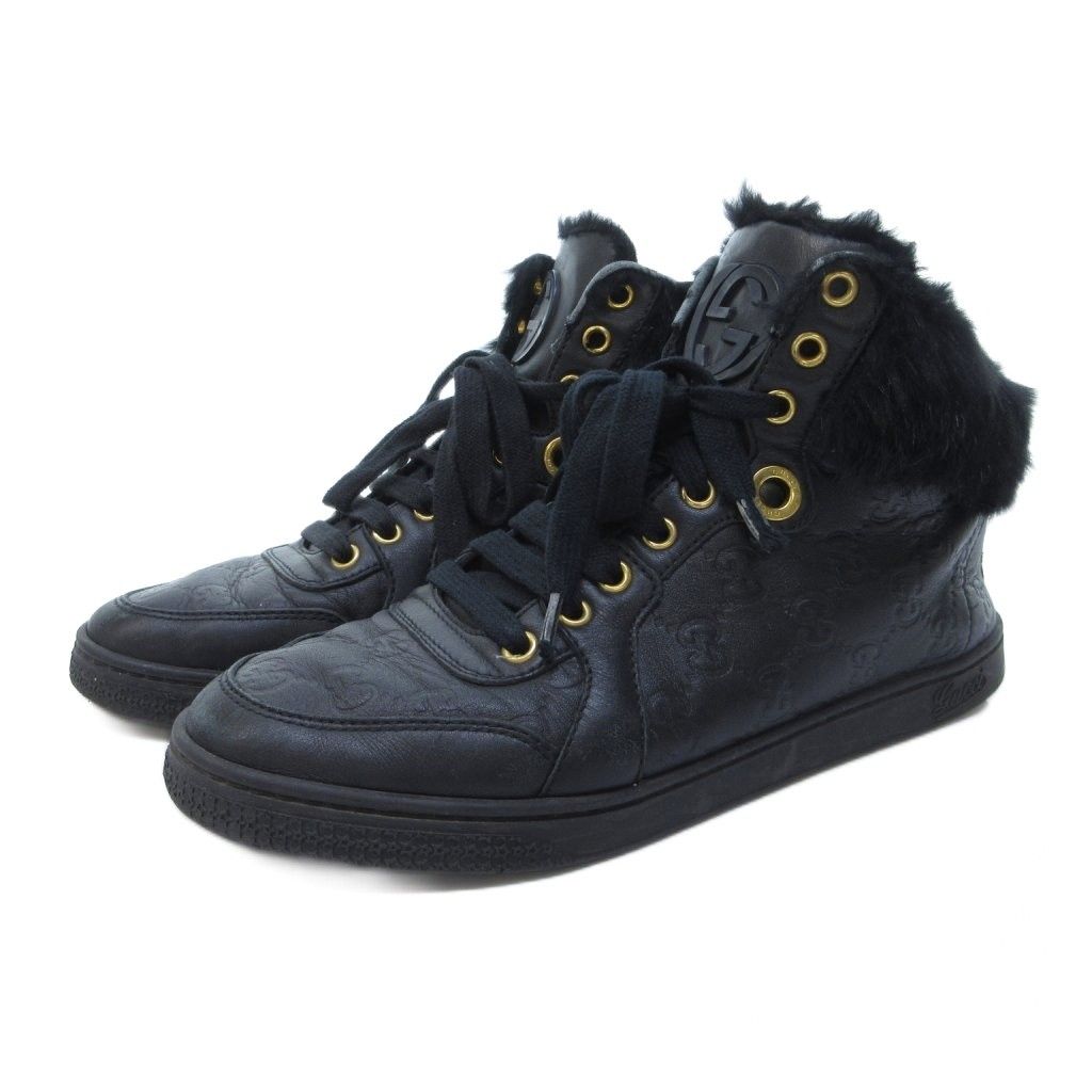 ◆美品◆ GUCCI ローファー 靴 GG柄 シマ レザー グッチ GUCCI ファートリム ハイトップ インターロッキングG