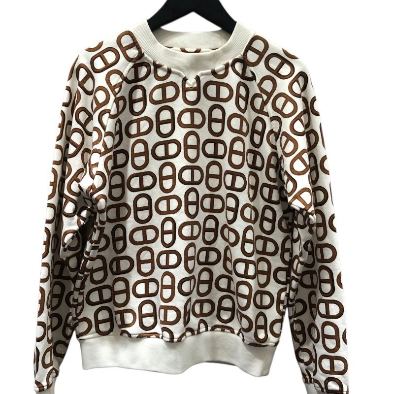 エルメス HERMES シェーヌダンクルモチーフ スウェット 4E4648DD ホワイト コットン 長袖Tシャツ