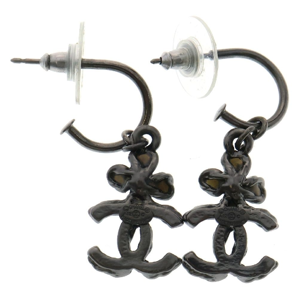 CHANEL (シャネル) ココマーク フープ ピアス ブラック メタル A12C  