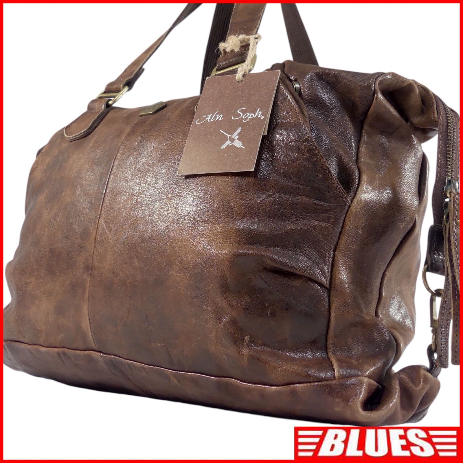 Ain Soph アインソフ レザー ボストンバッグトートバッグ ヴィンテージ加工 ブラウン 茶 ボストンバッグ一覧←SEULB屋着古← HN2258