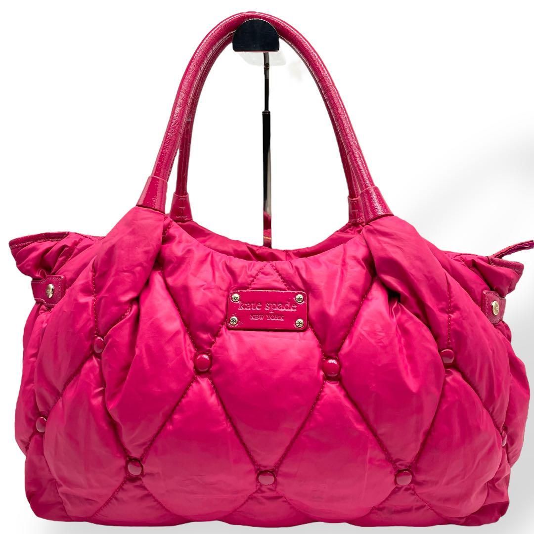 美品 Kate Spade ハンドバッグ ナイロン レザー キルティング ピンク 