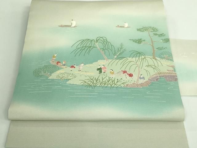 平和屋着物 上 本加賀友禅作家 村上堅正 塩瀬 九寸名古屋帯 人物風景文 DZAA9532kh5