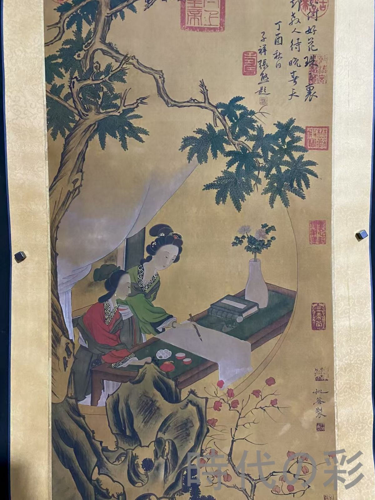 中国古美術 明代 仇英款 人物画 絹布 三尺中堂画 肉筆 手描き 唐物 掛け軸 水墨画 水彩画 国画 絵画 古画 書道 名家書画 古玩 R0709181805