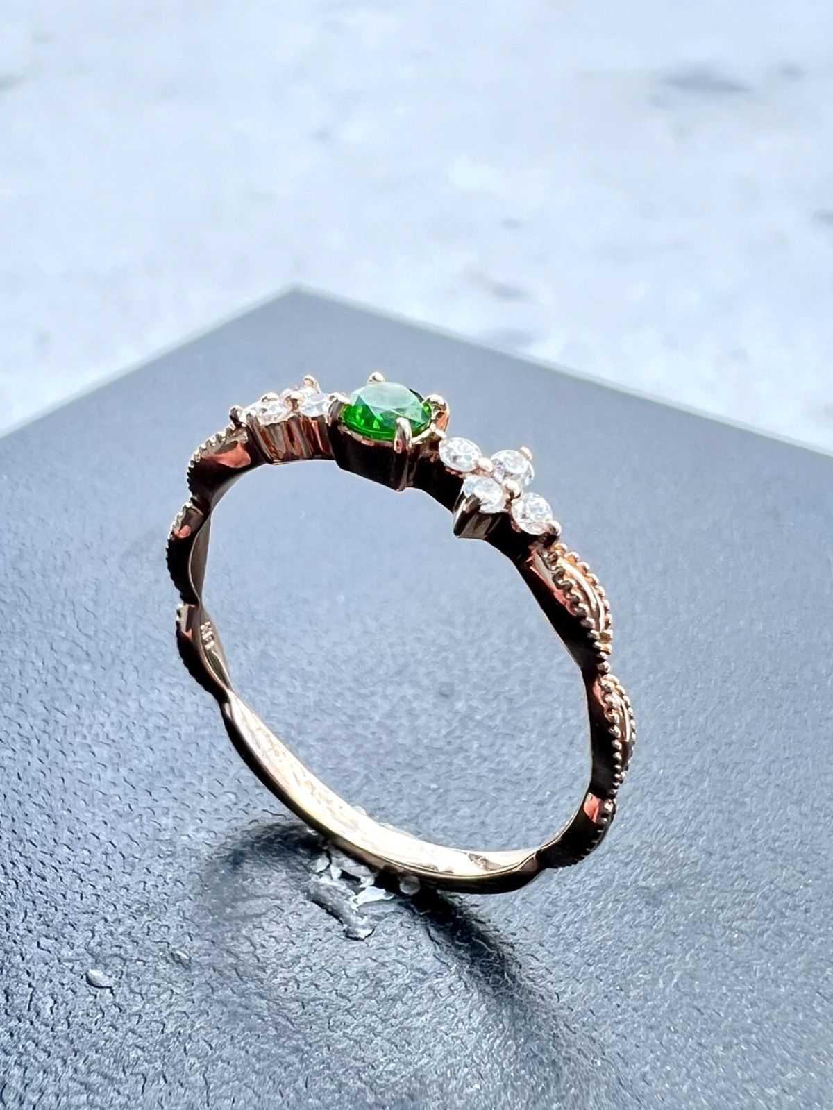 デマントイドガーネットG0.4ct D K18PG リング 鑑付 DEMANTOID