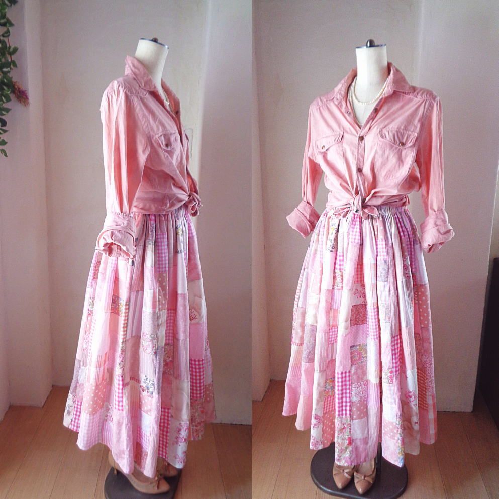 小柄さん♥83㎝丈♥絵画なパッチワーク♥pink♥ボリューム