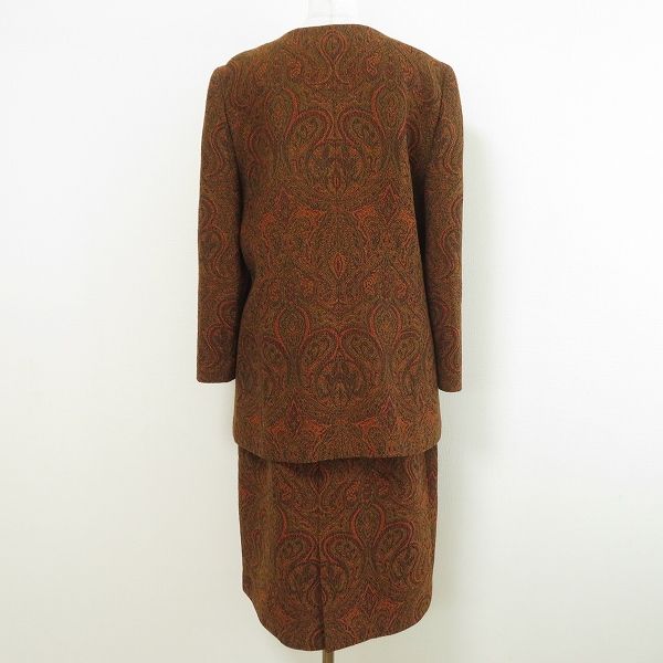 wnc レリアン Leilian スカートスーツ 13 茶 オレンジ ツイード ペイズリー 金ボタン ノー ゾウ 大きいサイズ レディース 965605
