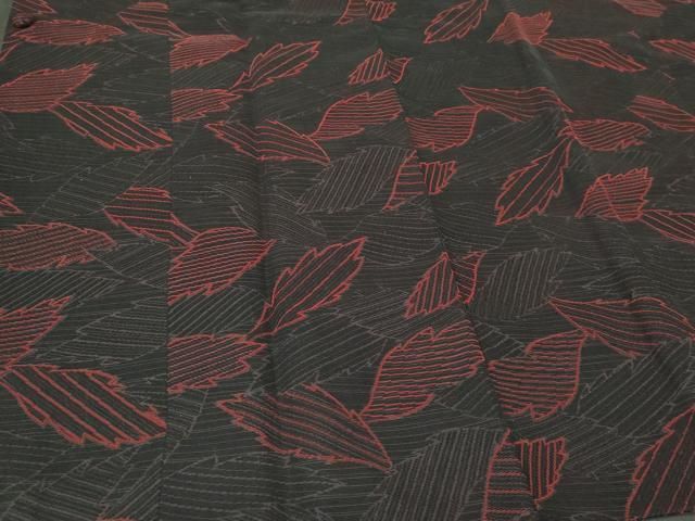 平和屋着物＃道行コート　輪奈織　舞葉文　黒地　ロング丈　正絹　逸品　CAAT5895id 平和屋着物＃道行コート 輪奈織 舞葉文 黒地 ロング丈 正絹 逸品