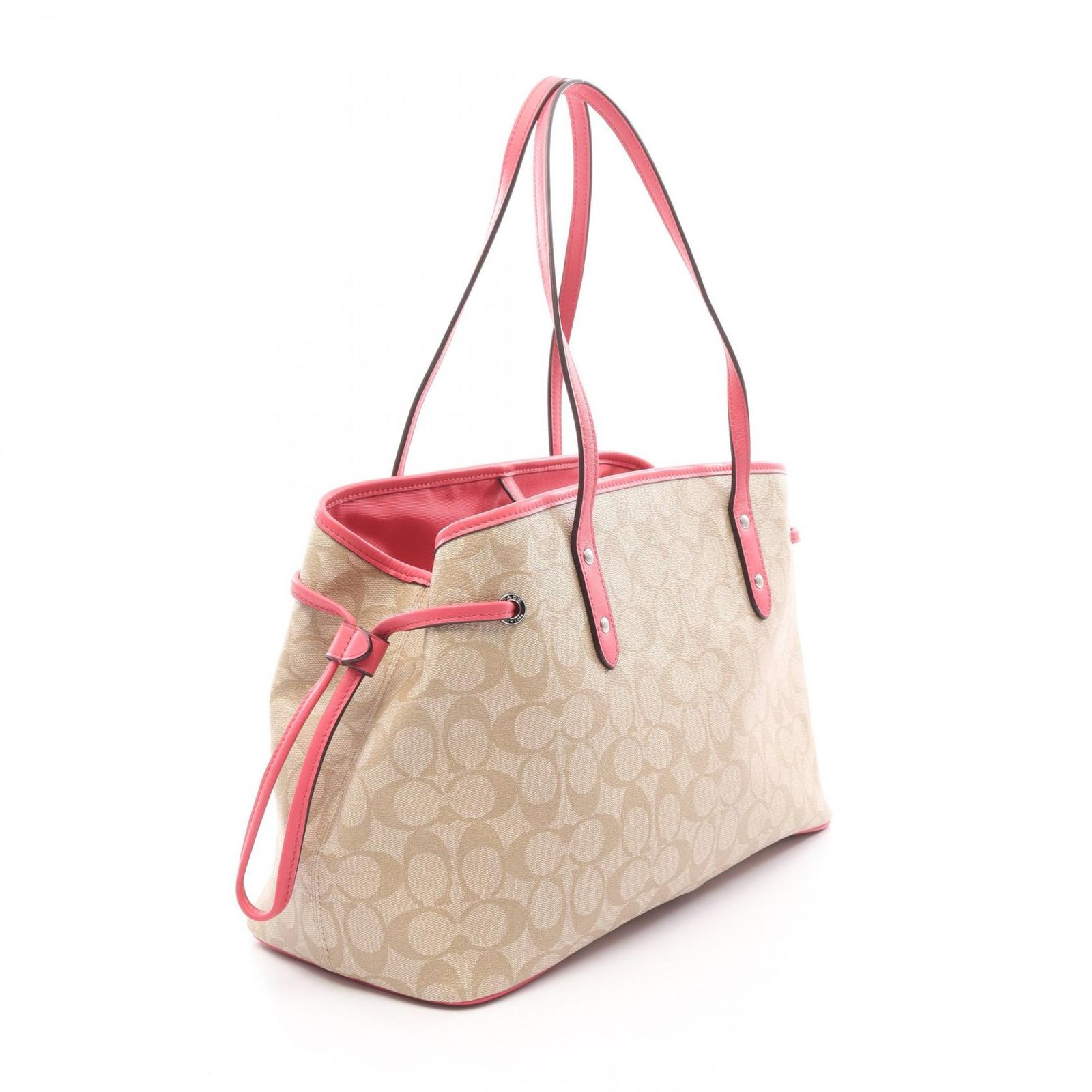 1円 □極美品□ COACH コーチ F57842 シグネチャー PVC×レザー トート 