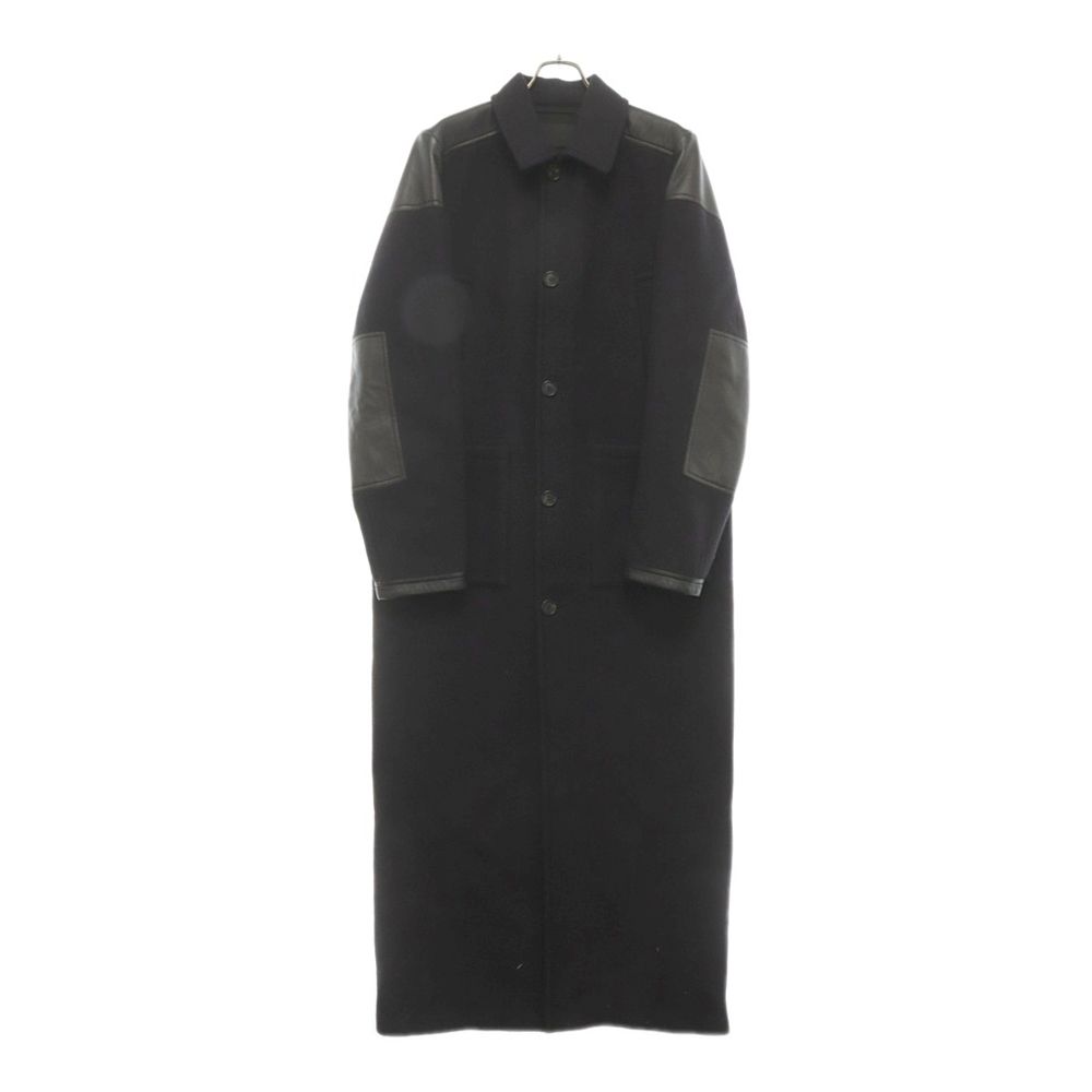 PRADA (プラダ) 23AW WOOL COAT SGC374 10KW バックロゴパッチレザー切り替えステンカラーコート ダークネイビー