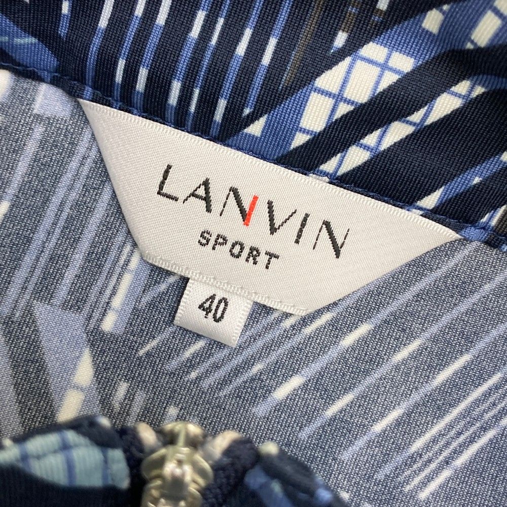 サイズ：40 LANVIN SPORT ランバン スポール  袖フリル ハーフジップ 半袖ポロシャツ ストライプ柄 グレー系 [240101443403] ゴルフウェア レディース ストスト サイズ：40 LANVIN SPORT ランバン スポール 袖フリル ハーフ