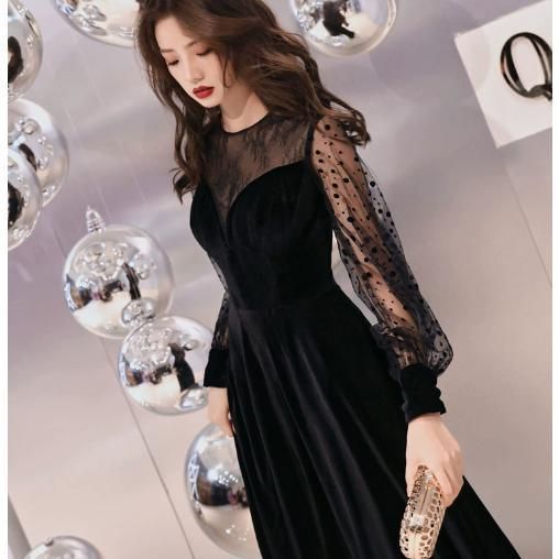 演奏会用ドレス ロングドレス 母親 結婚式 ドレス 大人 ピアノ 発表会 袖付き パーティードレス ロング ベルベット お呼ばれドレス 結婚式