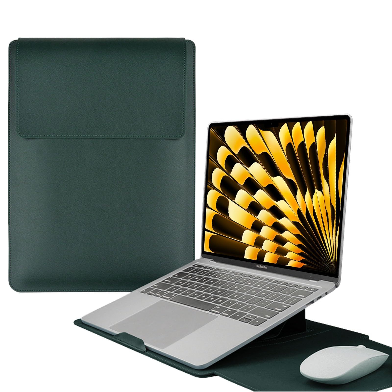 LuFiYa 【3in1】ノートパソコン用スリーブ pcスタンドとマウスパッド付き MacBook Air Pro iPad Apple/Surface Lenovo HP 12/13/13.3/14/15.6/16インチ Laptop 対応 薄型 PU革パソ