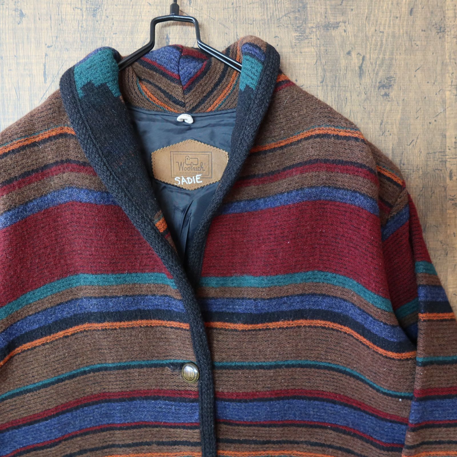 90s Vintage US古着☆WOOLRICH ウールリッチ ウールジャケット ボーダー ブーツ柄 希少デザイン SIZE M マルチカラー  90's 90年代