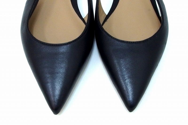 225390 EMPORIO ARMANI エンポリオアルマーニ ナッパレザー スリングバック バレリーナシューズ フラットパンプス 23.5ｃｍ 37 ブラック KIN-KAAI_COM