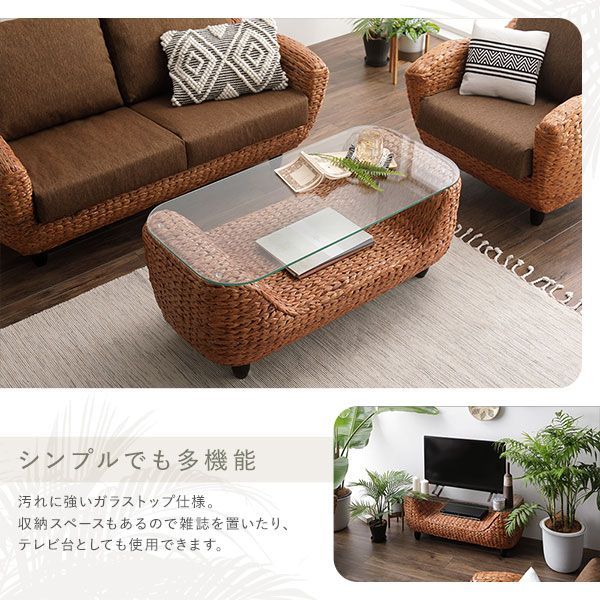 〔開梱組立設置サービス付き〕 インテリア家具 3点セット 2人掛けソファ 3人掛けソファ ローテーブル ブラウン 木製 脚付き 足付き センターテーブル付き アジアン調 天然木 ウォーターヒヤシンス リビング家具 生活家具 NEXPOTALLINN_EU