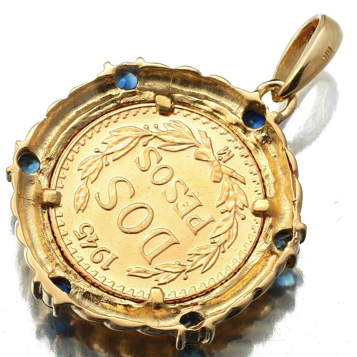 メキシコ2ペソ金貨 1945年刻印 ペンダントトップ サファイア K21.6 