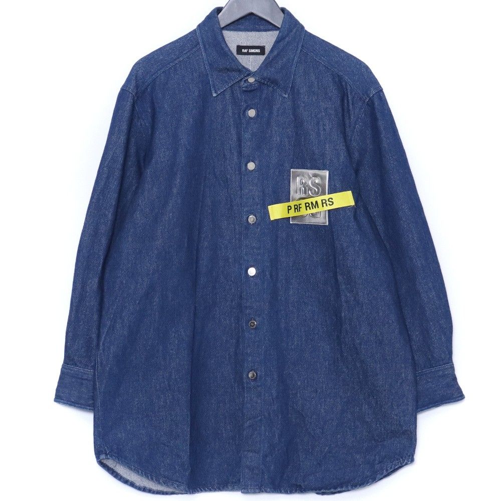 RAF SIMONS チェストロゴパッチデニム長袖シャツ Mサイズ インディゴ 
