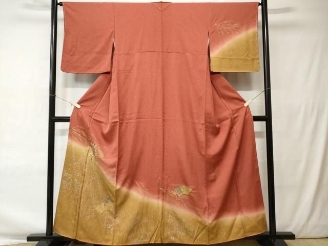 平和屋着物○訪問着 紬地 総刺繍 亀甲重ね花文 やまと誂