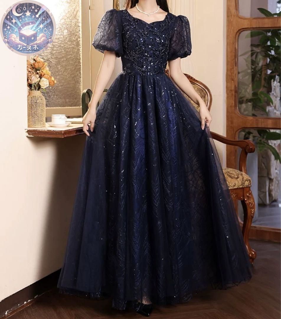 小花柄の様な可愛いデザインのパフスリーブ イブニングドレス 新品未使用 小花柄の様な可愛いデザインのパフスリーブ
