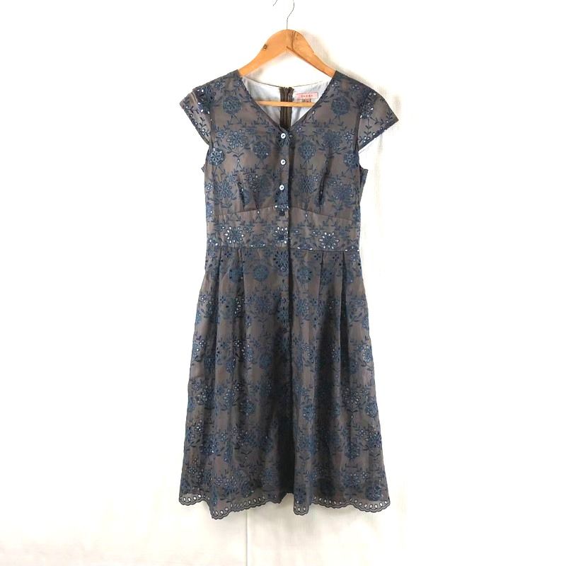 トッカ TOCCA ワンピース Vネック フレンチスリーブ 花柄 刺繍 レース