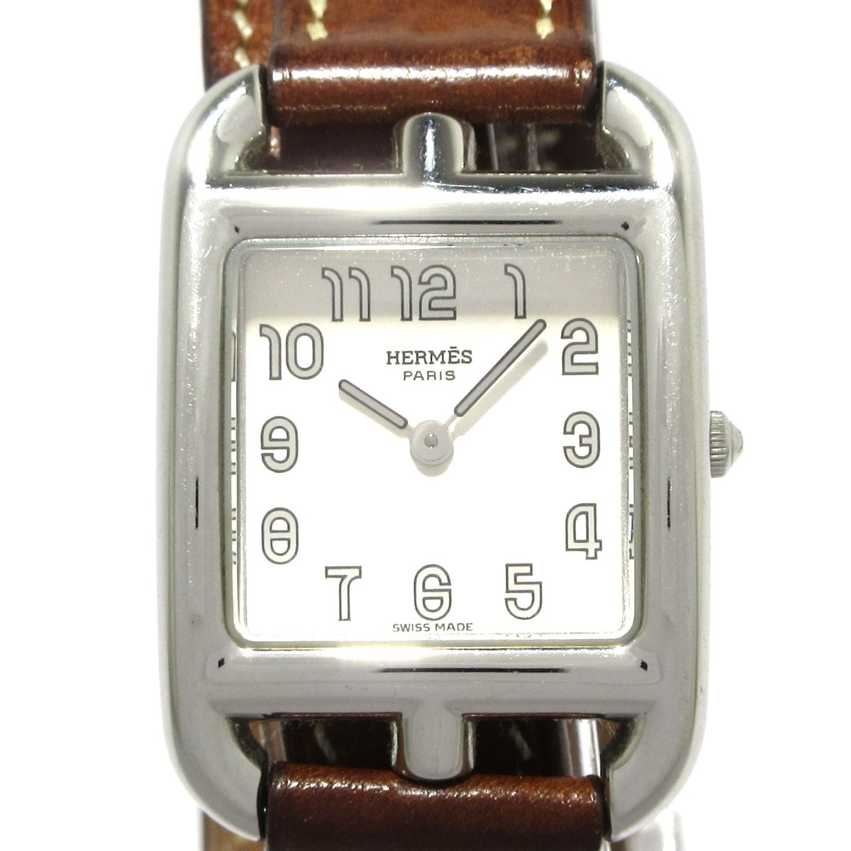 HERMES エルメス 腕時計 ケープコッド ドゥブルトゥール CC1.210 レディース SS 革ベルト J 白